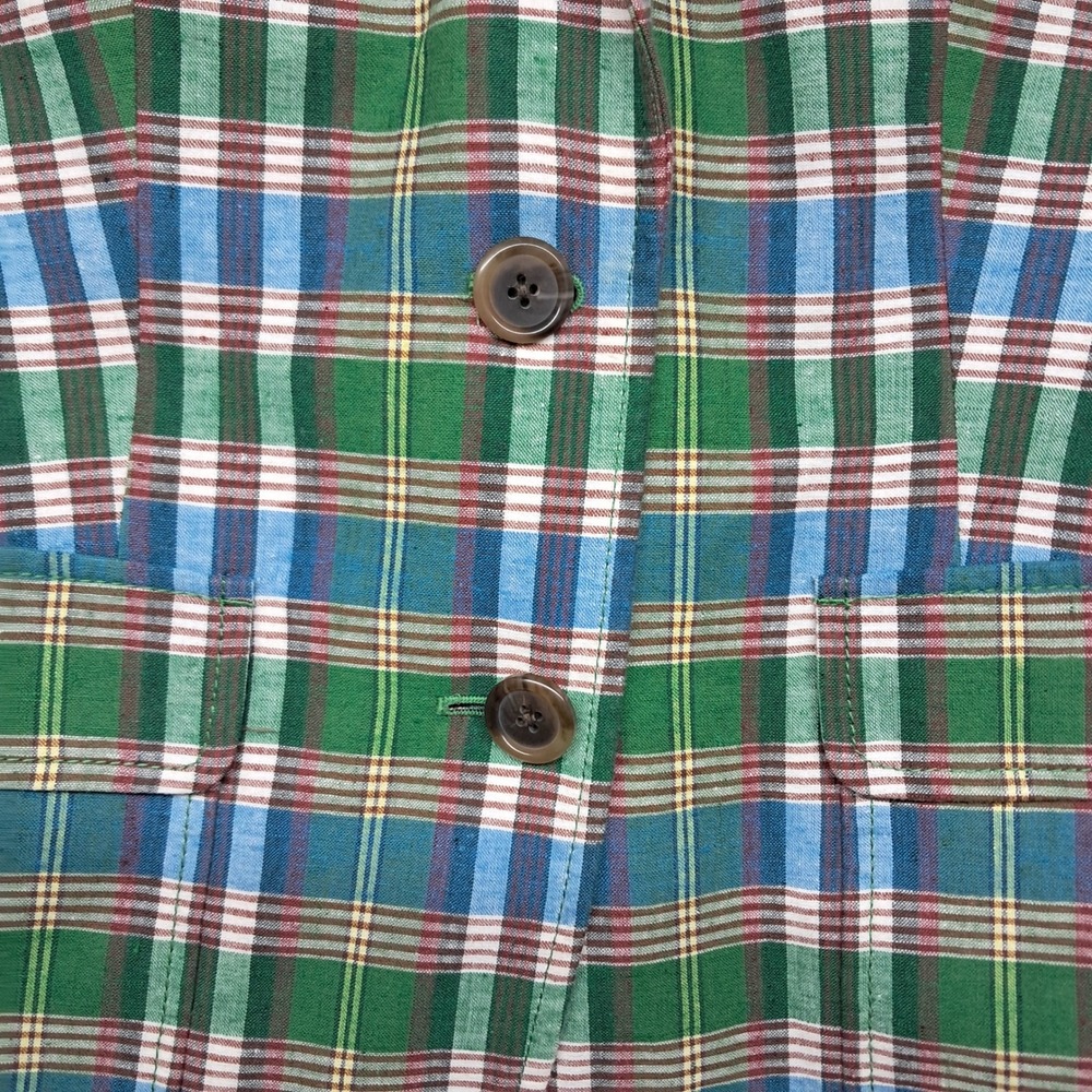 J. Crew Rhodes Blazer Jacket Womens 12 Green Plaid Cotton Linen Preppy Old Money - Picture 5 of 11